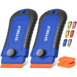 DIYSELF 2 Pcs Plastic Razor Blade Scraper with 10 Pcs Blades, Plastic Scraper Tool for Adhesive Remover, Scrapers for Cleaning Stickers, Decals, Paint, Glass, Windows, Car, No Scratches (Blue)