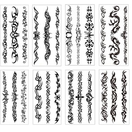 MOCUU Tattoo Stickers Tribal Chain Set of 8 Bracelets Tattoo Stickers Tattoo Stickers Body Stickers Men Women Tattoo Stickers Waterproof Suitable for Arm,Leg,Body,Chest,Shoulder,Back tattoo 9X19cm