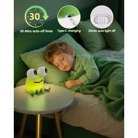 YISUN Frog Night Light for Kids, Soft Silicone Nursery Night Lamp Rechargeable LED Bedside Lamp with Timer, Cute Squishy Lamp for Boys Girls Christmas Gifts Room Decor Kawaii Toys