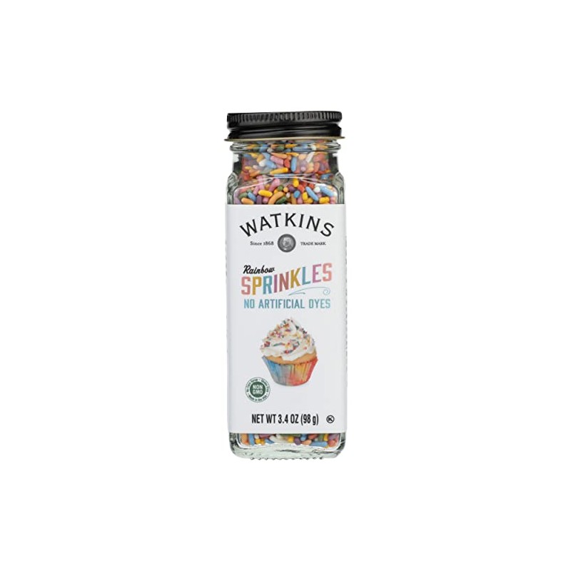 Watkins Rainbow Sprinkles, No Artificial Dyes, Non-GMO, 3.4 Ounce (Pack