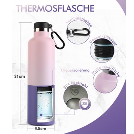 FEIJIAN FJbottle 750/1000 ml Vacuum Insulated Stainless Steel Water Bottle Water Bottle BPA-Free Leak-Proof Sports Bottle Thermos Flask with Carabiner Hook for Sports/Outdoor/Camping/Fitness/Yoga/School