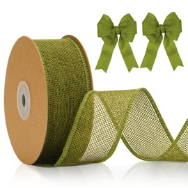 jijAcraft Jute Ribbon 4 cm Wide, 10 m Olive Green Burlap Vintage Gift Ribbon with Wire, Wired Hessian Decorative Ribbon for Crafts, Bow Knot, Wedding Decoration, Autumn Wreath