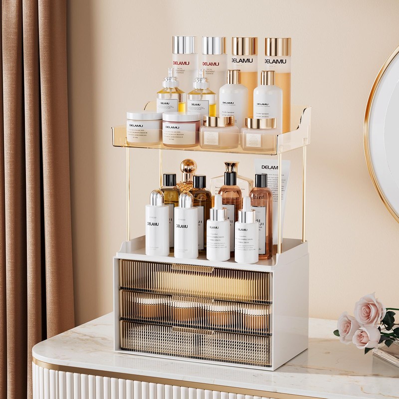 Delamu Bathroom Organizers and Storage, 2 Tier 3 Drawer Makeup
