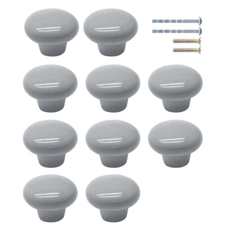 suiwotin 10pcs Light Grey Ceramic Knobs, Round Ceramic Cabinet Knobs,