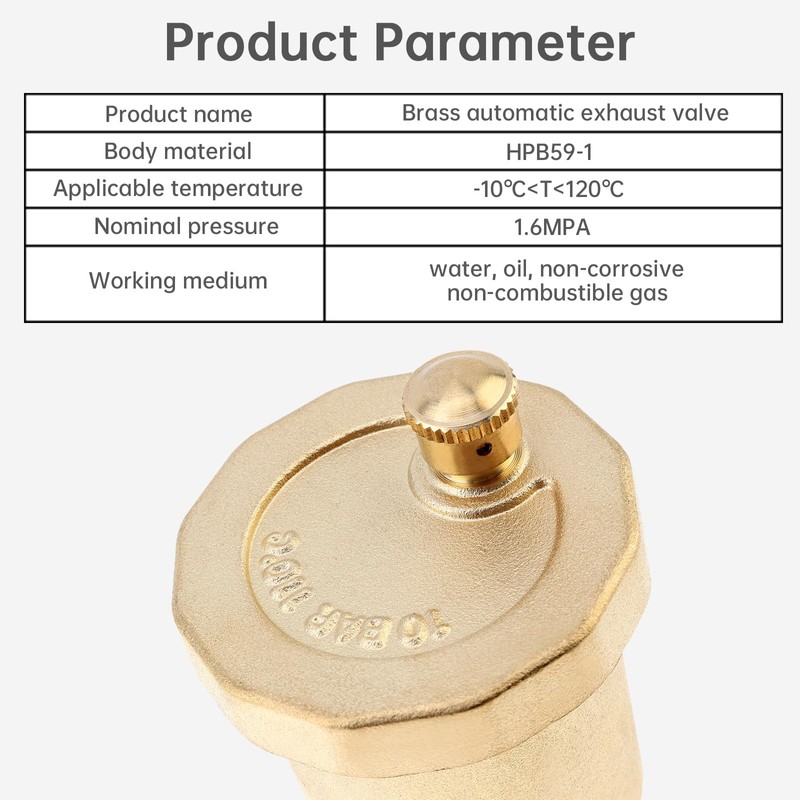 1/2" Brass Air Release Valve Kit, Automatic Float Valve with