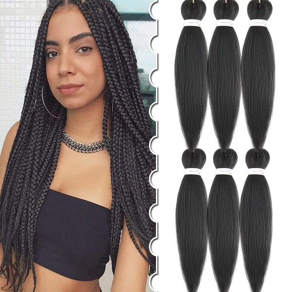 6 Bundles Braids Synthetic Hair Afro Braiding Hair Extension Pre-Stretched Hairpiece Crochet Twist Hair Extension 75 g/Bundle 50 cm - 450 g # Medium Brown