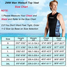 Skyone Wetsuit Top Vest Men Women 2MM 3MM, Neoprene Shirt Vest Wet Suit Jacket UV Protection, Thermal Sleeveless Diving Workout Top for Swimming Canoeing Surfing (2MM Men Black, Small)