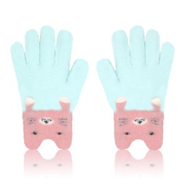 ALLY-MAGIC Kids Winter Cat Gloves, Cute Knit Gloves Full Finger Gloves Stretchy Kid Mittens, Fluffy Warm Knit Gloves for Boys and Girls Xmas Gift Outdoor School Y11XMST (blue)