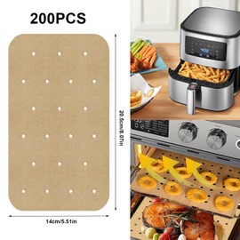 200pcs Air Fryer Paper Liners, Oil Absorbing Non-stick Parchment Paper Perforated Parchment Paper Sheets for Ninja Foodi Dual Air Fryer, Steaming Paper for Air Fryer Steaming Basket, Natural
