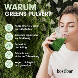 kost!bar Organic Greens Powder [Superfood Powder] without Flavours and Additives - 5 High-Quality Grass Juice Powder from Barley Grass - Green Smoothies - Green Helper Detoxification Powder - Slimming