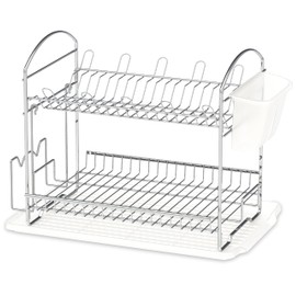 Simple Houseware 2-Tier Stainless Steel Dish Rack with Drainboard, Chrome for Kitchen