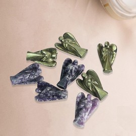 Gangesindia Lepidolite & Pyrite Hand-Carved Crystal Angel Set – 1.5 Inch Spiritual Pocket Guardians, Natural Gemstone Angel, Gift with Box for Protection & Positivity