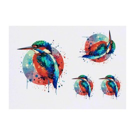 4 x 'Colourful Kingfisher' Temporary Tattoos - Water Resistant, Skin-Safe, Non-Toxic Transfers, Mixed Sizes (TO00073888)