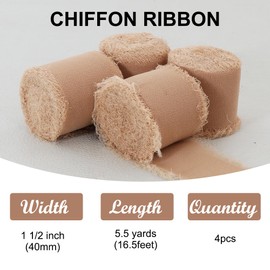 TONIFUL 4 Rolls Khaki Chiffon Ribbon 1 1/2 inch× 5.5 Yards Ribbon Fabric Silk Ribbon for Gift Wrapping Wedding Party Decoration Flower Bouquet Wrapping Bows Making DIY Crafts