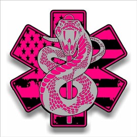 Pink EMS Star of Life EMT Paramedic Medic American Flag Sticker Decal (5" Two Pack)