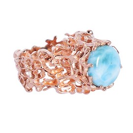 Ravishing Impressions Natürlicher Larimar-Edelstein, 925er-Sterlingsilber, rosévergoldet, Cocktailring, Kostüm, stilvoller, einzigartiger Modeschmuck, Kristallschmuck für Damen, Gr. 56, Stein:,