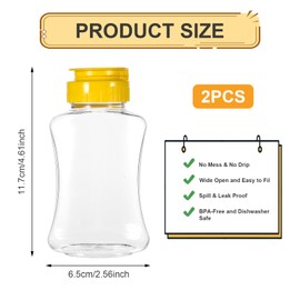 Piriuuo 2 Pcs Honey Bottles Honey Container Plastic Honey Squeeze Bottles Honey Jars with Lids Honey Dispenser No Drip Empty Bottles for Ketchup Mustard Dressing Sauce Syrup Oil Epoxy, 180ml