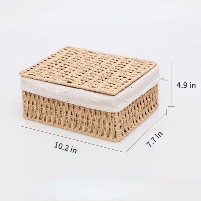 Rattanzenith Wicker Basket with Lid Paper Rope Storage Baskets for