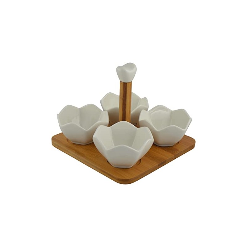 Whiteware 4 Bowl Ceramic Serving Set with Handle