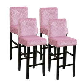 FORCHEER Bar Stool Chair Cover with Backs Set of 4 Pink Stretch Velvet Embossed Dining Barstool Slipcovers for Short Back Counter Stool Chairs Removable Washable