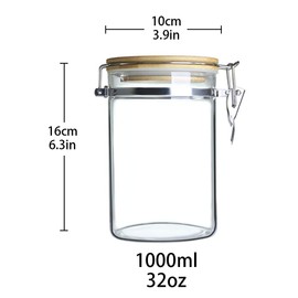IDEALUX Glass Storage Jar, 2Pack Airtight Food Glass Storage Jar with Stainless Steel Buckle and Bamboo Lid, Food Container for Coffee Bean & Kitchen food,35 OZ (1000ML)