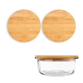 MVSSP 2 Pack wooden Replacement Lids for Pyrex 4-Cup 7201 Glass Bowls - BPA-Free Round Storage Covers for Reusable Food Preservation with Airtight Sealing to Prevent Spoilage
