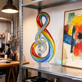 suruim Hand Blown Glass Music Note Sculpture - Colorful Abstract Glass Art for Home Decor, Gift for Music Lovers
