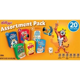 Kellogg's Assortment pack Variety pack cold Breakfast cereal, 21.8 Oz, 20 count.
