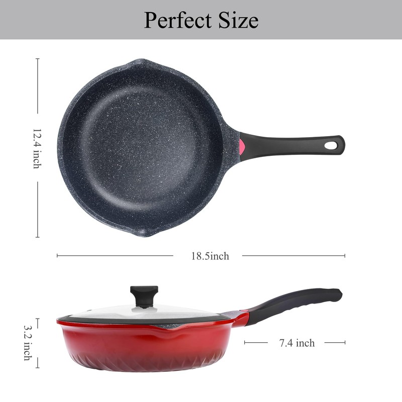 Vinchef Nonstick Skillet with Lid, 11In/5Qt Aluminum Deep Frying Pan