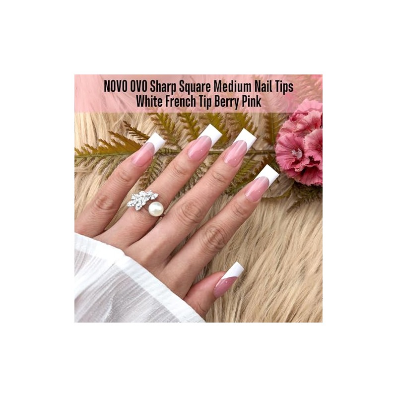 NOVO OVO Medium Sharp Square White French Tip Nail Tips
