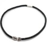 [シルバーワン] ma ダブル スカル レザーチョーカー マグネット式 黒色 編み込み［5mm 46cm］ ステンレス