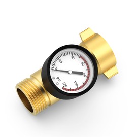 Rvhouse Brass RV Water Pressure Regulator with Gauge, RV Pressure Regulator Water with Filter Screen and NSF Certified, Easy Read Gauge, Fits Most RVs, Campers, Plumbing Systems, Travel Trailers