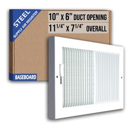 Fits 10x6 Duct Opening | Steel Baseboard Air Supply Grille with Multi-Shutter Damper by Handua | Air Register Vent Cover Grill | White | Outer Dimensions: 11-1/4" x 7-1/4"
