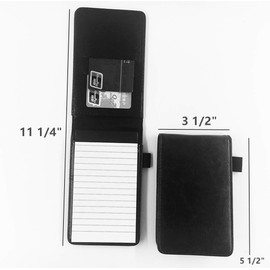Mini Pocket Notepad Holder Included with Metal Pen and 50 Lined Sheets,Refillable,with Notebook Refills,Memo Book Refills 5 Pack 3x5 Inch Sized Writing Pad with 30 Lined Paper Per Note Pad (Black)