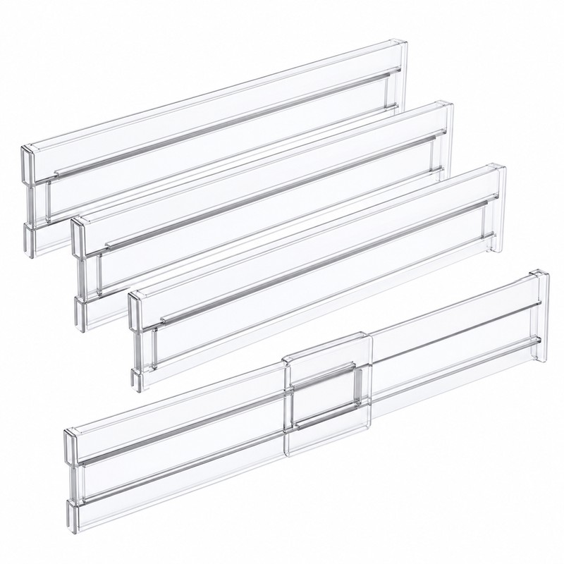 Adjustable Clear Drawer Dividers for Clothes, Kitchen Utensils & Office