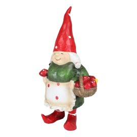 Whimsical Garden Mrs Gnome Grandmother With Toadstool Mushrooms Basket Statue