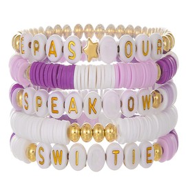 Friendship Bracelet, 5Pcs Album Beaded Bracelets for Fans Gift Music Lover Girl Women Sister Tour Birthday Gifts Party Decoration (Purple)