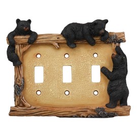 Ebros Set of 2 Novelty Woodland Rustic Forest Black Bear By Branch Twigs Wall Light Cover Plate Hand Painted Sculpted Resin Home Decor Accessory (2, Triple Toggle Switches)