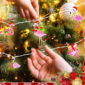 Ganeen Christmas String Lights 20 LED 10 ft Cute Hanging String Lights for Christmas Tree Battery Operated Indoor Holiday Lights for Xmas Party Decorations Outdoor Mantel Fireplace(Flamingo)