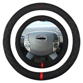 K LAKEY Funda de volante de gamuza, compatible con Toyota Prius C V Plug-ln 86 Alcantara Funda de piel antideslizante para volante de coche, accesorios de interior de coche, 14-14 1/4 pulgadas para