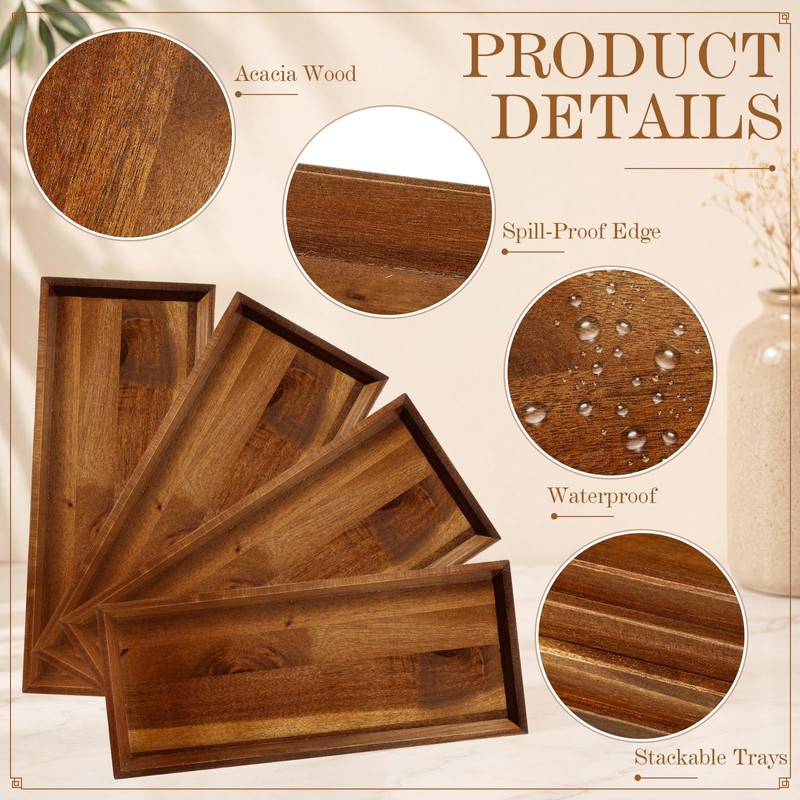 Rtteri Wooden Acacia Serving Platter Set of 4, 13.8 x