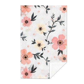 EVER-GOING TUNE Artistic Watercolor Flower Waffle Kitchen Towel, Floral - Themed Decor for Kitchen Pink Floral Flowers Dish Towel,Farmhouse Summer Holiday Hand Cloths for Home Decoration16×24 Inches