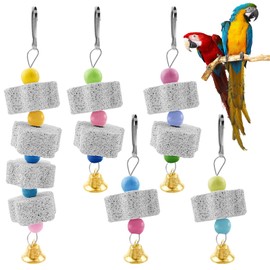 Auswalar 5PCS Bird Teeth Grinding Chew Treats Toy, with Bell Beak Grinding Stones Toys Parrot Cages Training Hanging Chew Toys Bird Cage Accessories for Parakeets Lovebirds