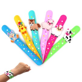 PAITUEND Farm Animals Slap Bracelets Party Favors for Kids(6pack)-Wild One Goodie Bag Stuffers for Boys&Girls Animals Theme Party Supplies Carnival Prizes Suit Classroom Exchanging Gifts