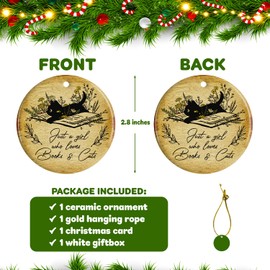 TRUMPETIC Book Cat Ornaments for Christmas Tree, Just A Girl Who Loves Books & Cats Ceramic, Book Ornament, Book Christmas Ornaments, Book Ornaments, Book Worm, Book Christmas Tree Ornaments