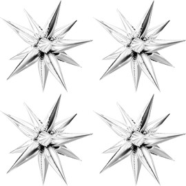 Moukiween 50 PCS Silver Star Balloons, 12 Point Spike Explosion Star Foil Balloons for Birthday Party New Year, Christmas, Graduation, Baby Shower Party Decoration (Silver)