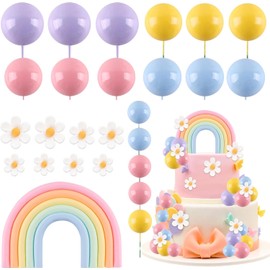 ZWLIYCHN - Decoración para tartas de arco iris, 26 unidades, decoraciones para tartas con flores con decoración de tartas con temática de margaritas, decoración de pasteles de bolas coloridas