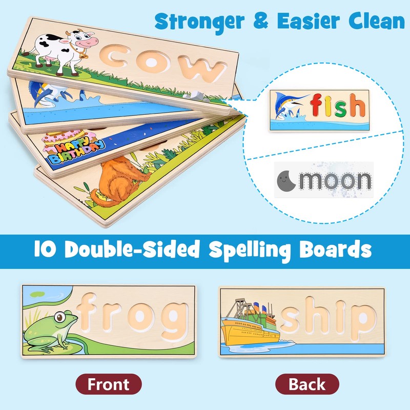 Atoylink Wooden Spell Learning Toys for 2 3 4 5