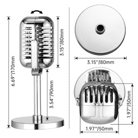 Facmogu Electroplated Silver Vintage Microphone Prop, Classic Retro Style Mic for Party Role Play, Antique Mic Stage Decor