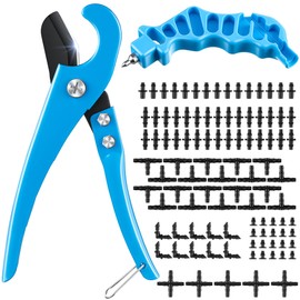 Feekoon Drip Irrigation Tools Tubing Cutter with Plugs, 2 in 1 Drip Irrigate Parts Hole Punch for Easier 1/4 Inch PE Pipe Fitting Emitter Insertion(100 Irrigation Plugs)